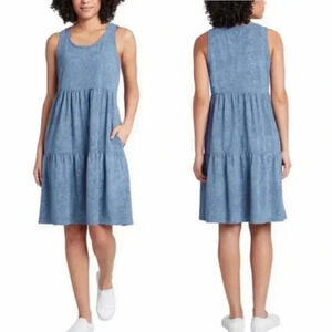 Frye Women's Tiered Dress with 2 Pockets, Blue Size Medium